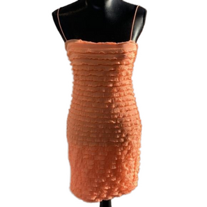 pretty garbage Mess Sherbert Orange Tiered Ruffle Bodycon Stretch Mini Dress Lg